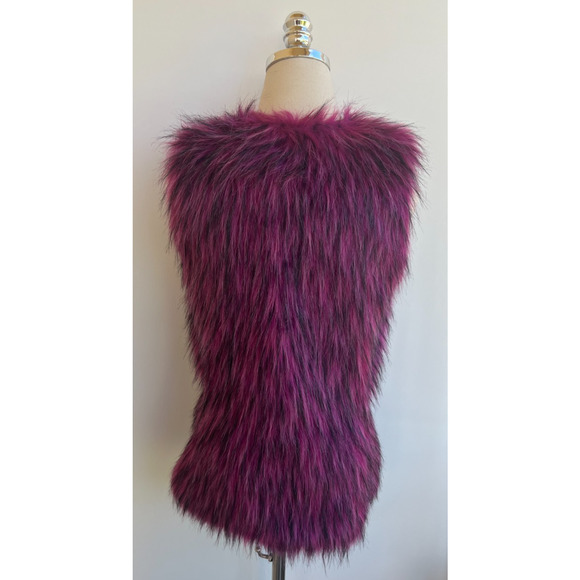 DONNA SALYERS FABULOUS FURS BRIGHT PURPLE PINK FAUX FUR VEST COAT JACKET sz XS - Picture 3 of 5
